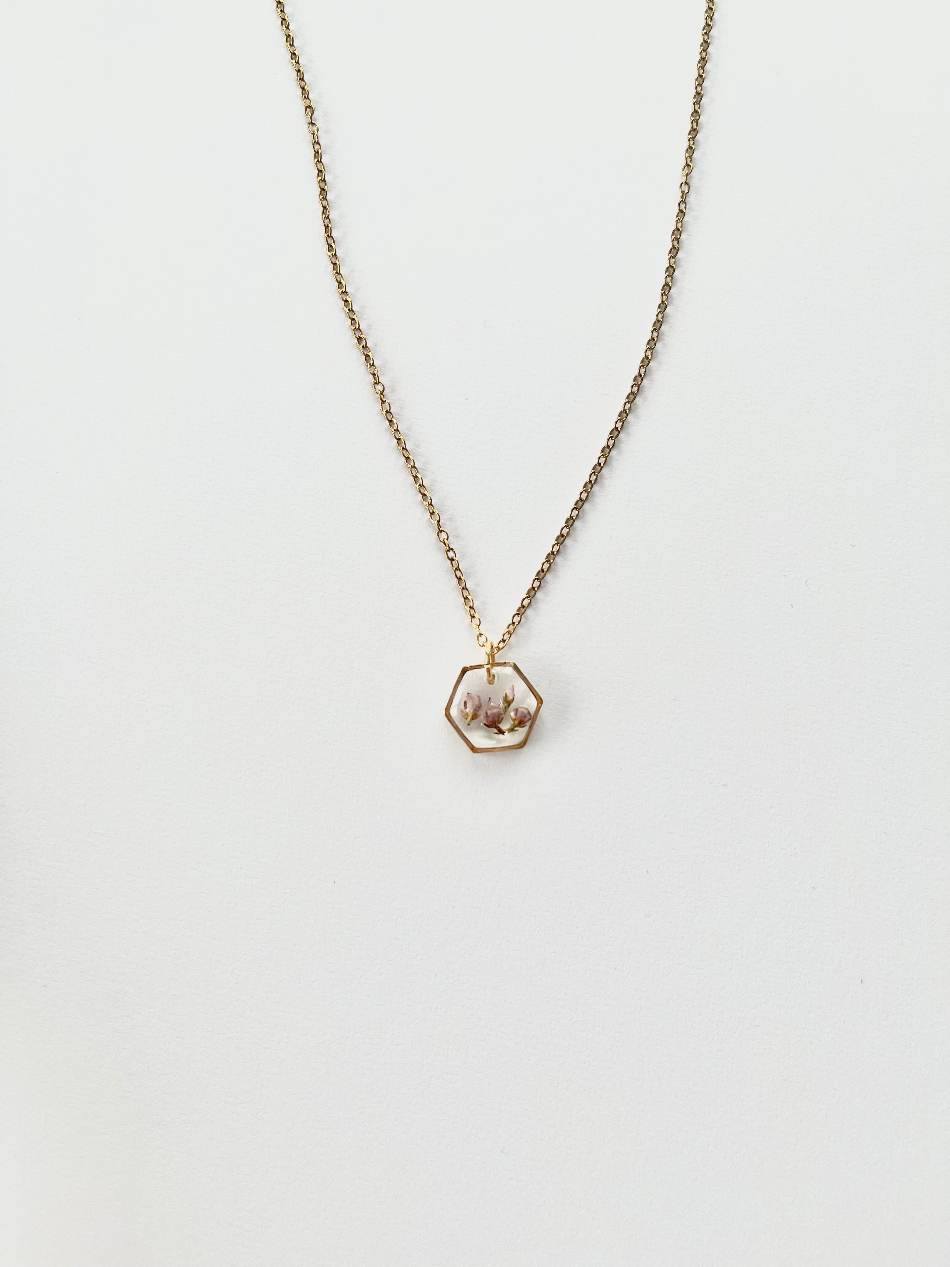 Gold Hexagon Scottish Heather Necklace (Small)