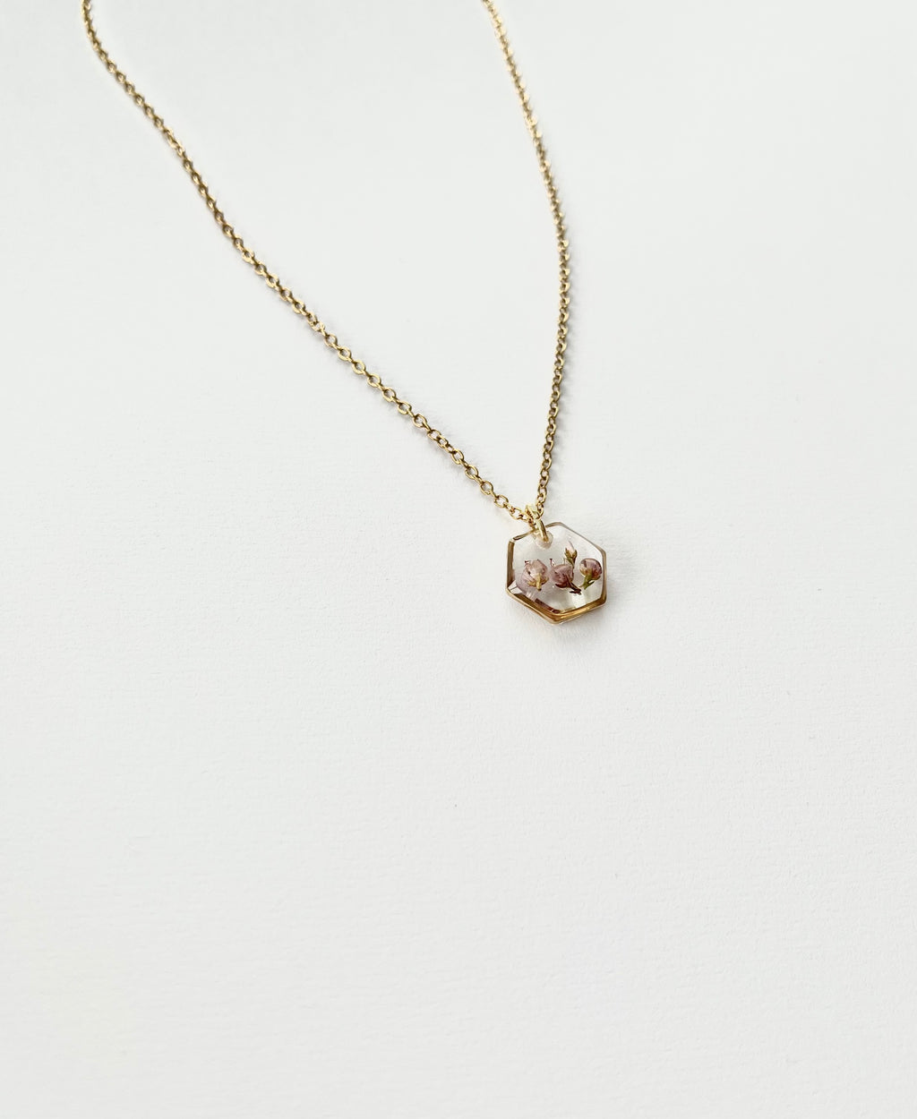 Gold Hexagon Scottish Heather Necklace (Small)