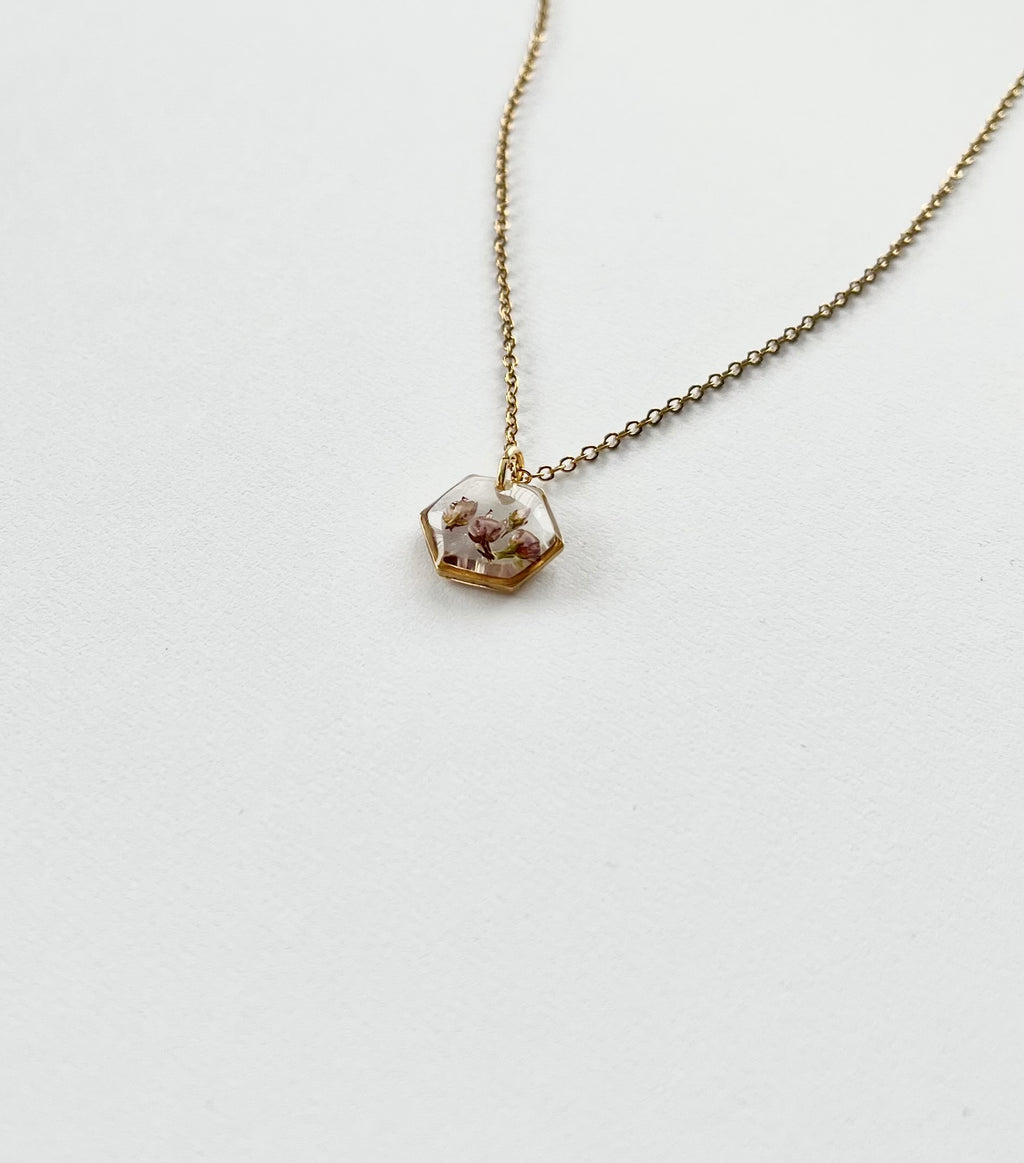 Gold Hexagon Scottish Heather Necklace (Small)