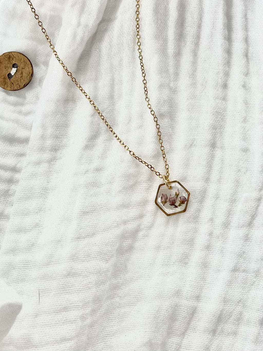 Gold Hexagon Scottish Heather Necklace (Small)