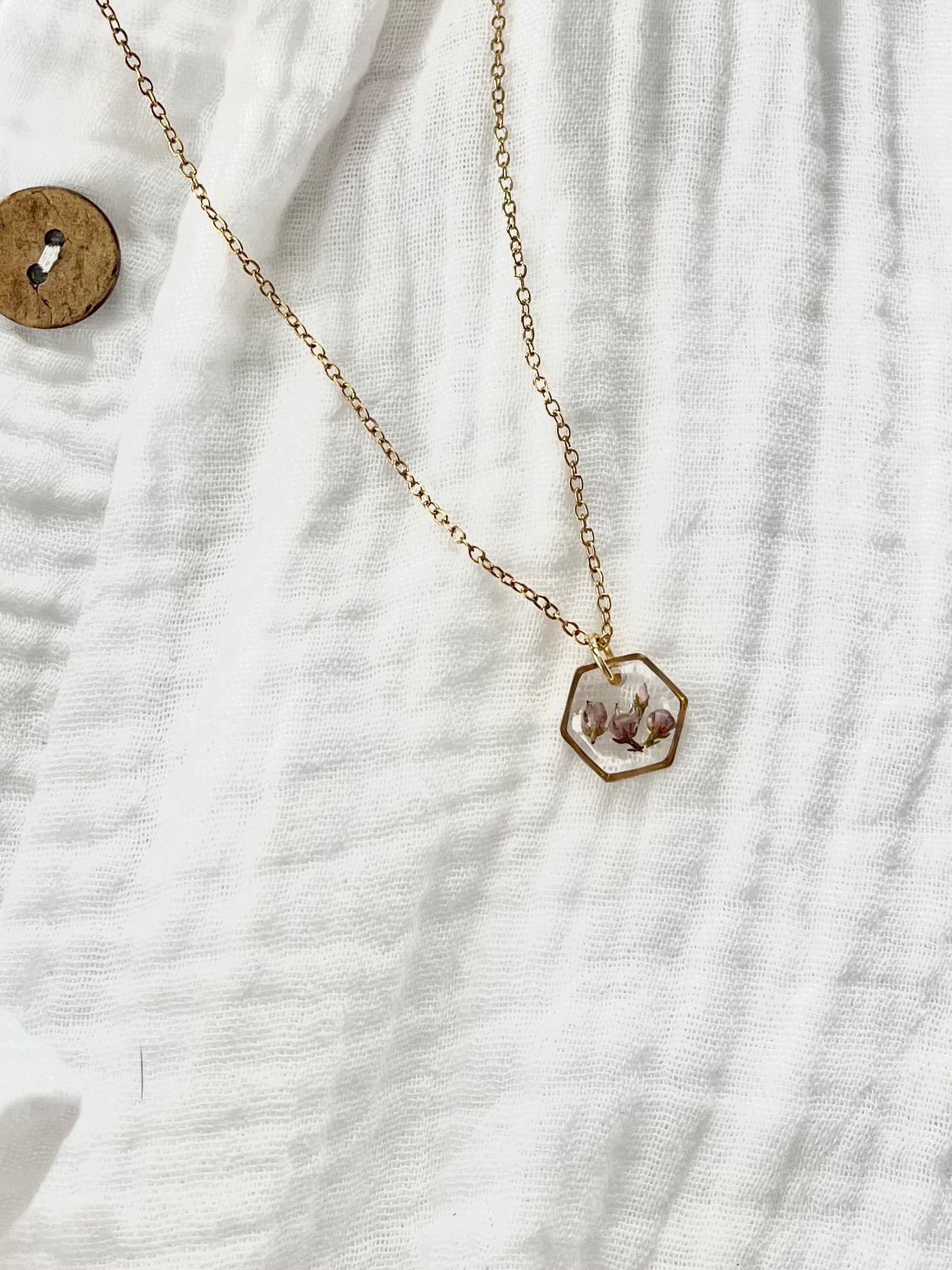 Gold Hexagon Scottish Heather Necklace (Small)