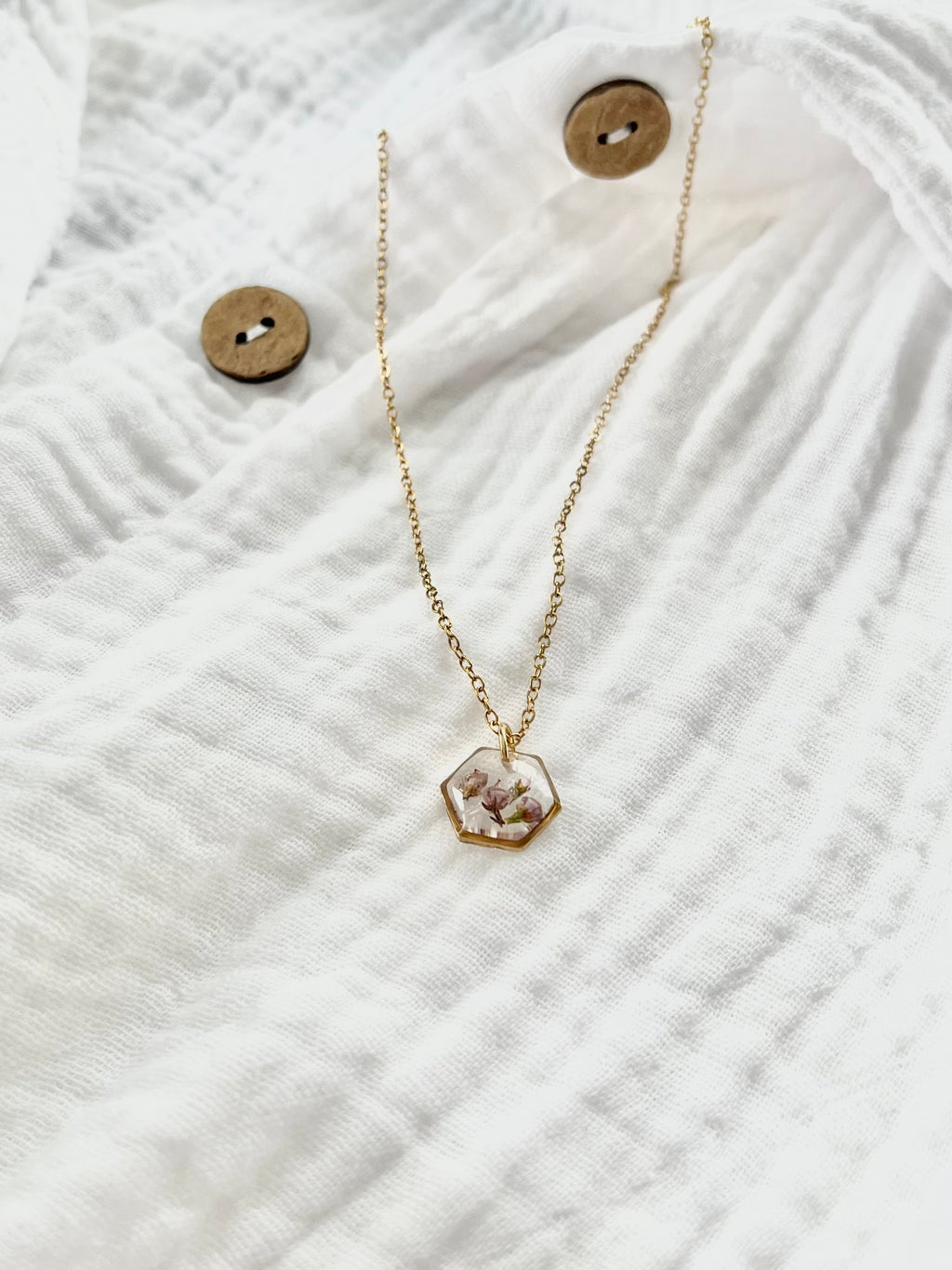 Gold Hexagon Scottish Heather Necklace (Small)