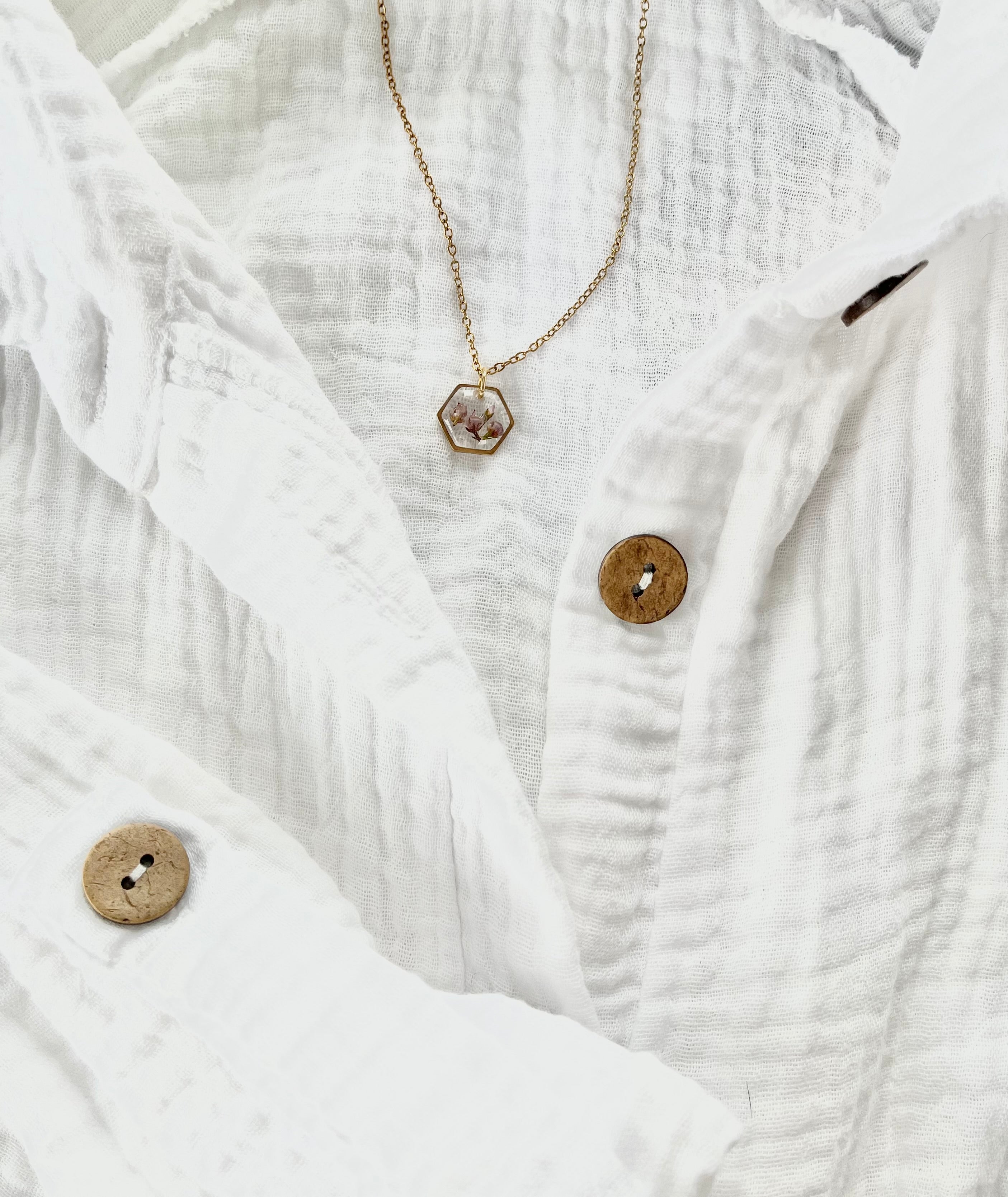 Gold Hexagon Scottish Heather Necklace (Small)
