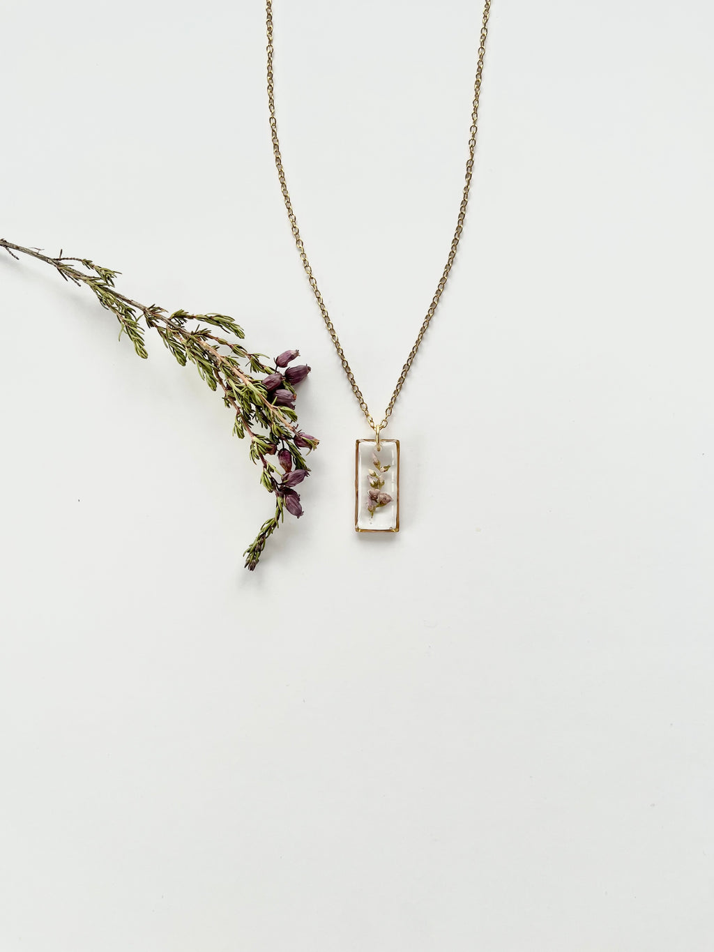 Gold Rectangular Scottish Heather Necklace (Medium)