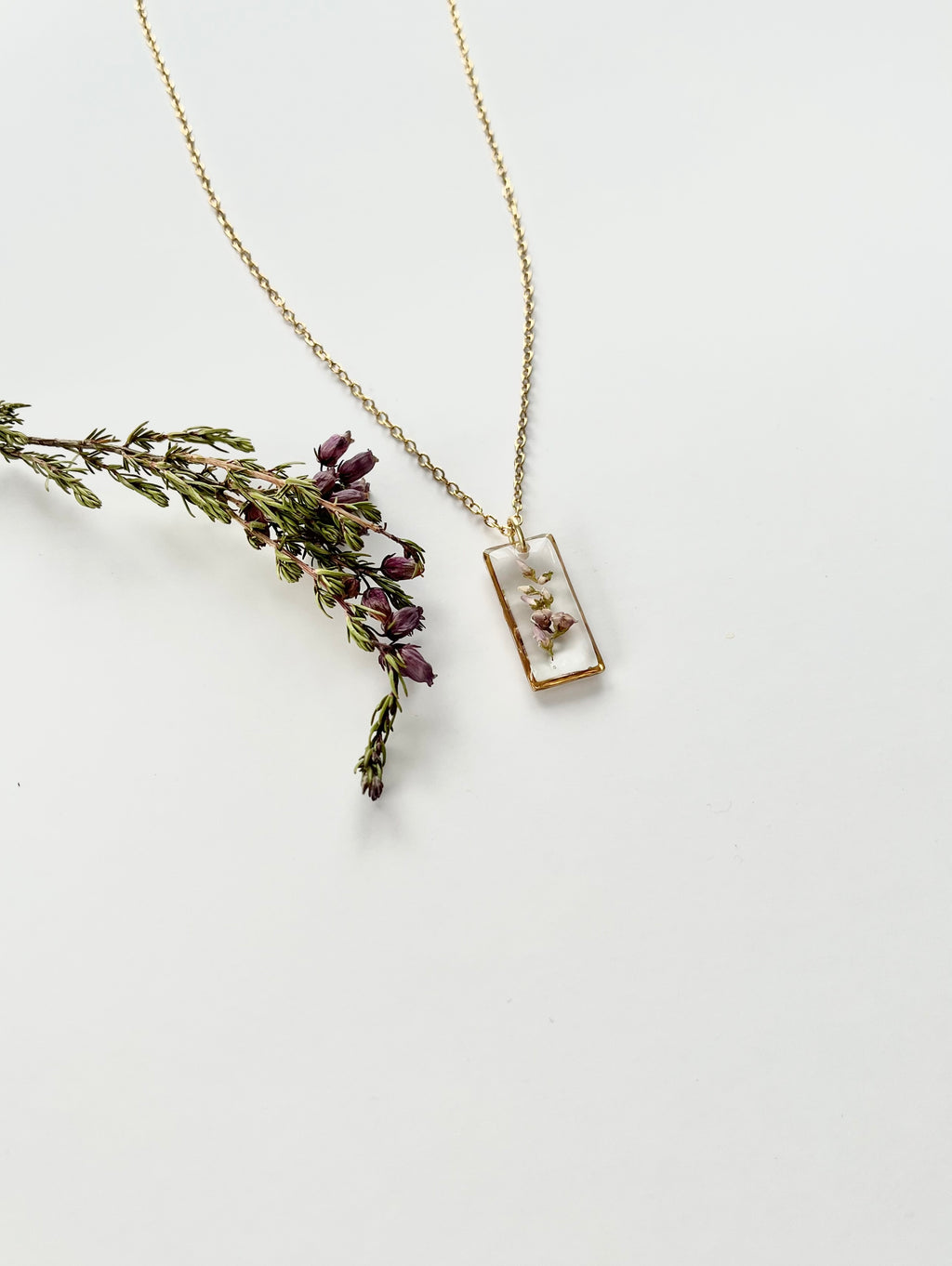Gold Rectangular Scottish Heather Necklace (Medium)