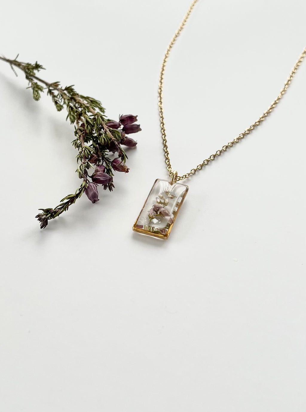 Gold Rectangular Scottish Heather Necklace (Medium)