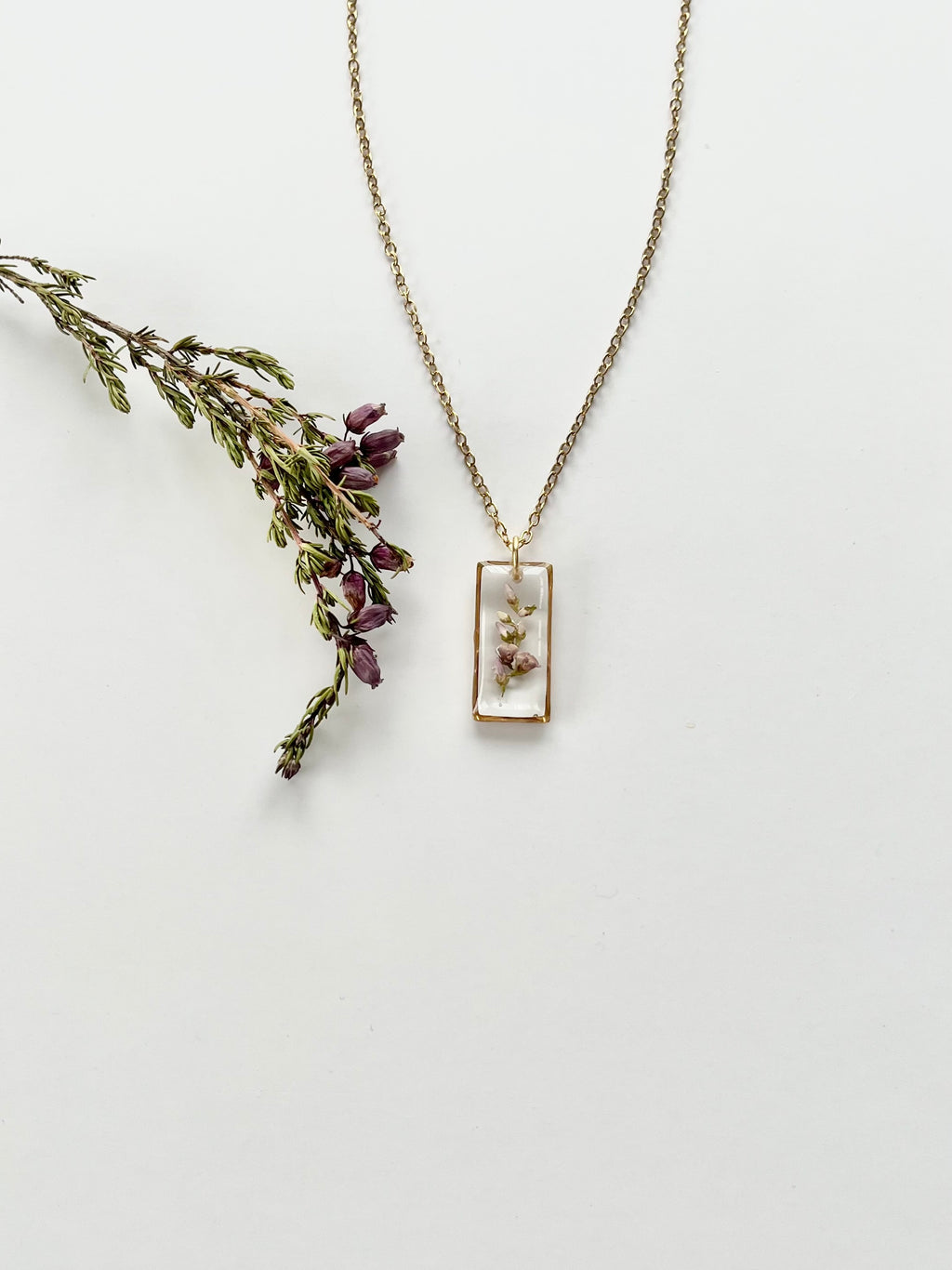 Gold Rectangular Scottish Heather Necklace (Medium)