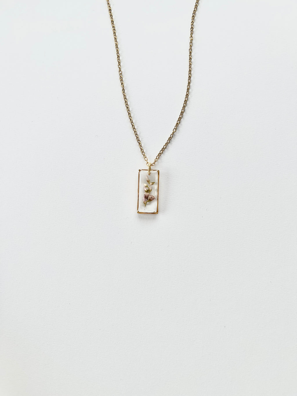 Gold Rectangular Scottish Heather Necklace (Medium)