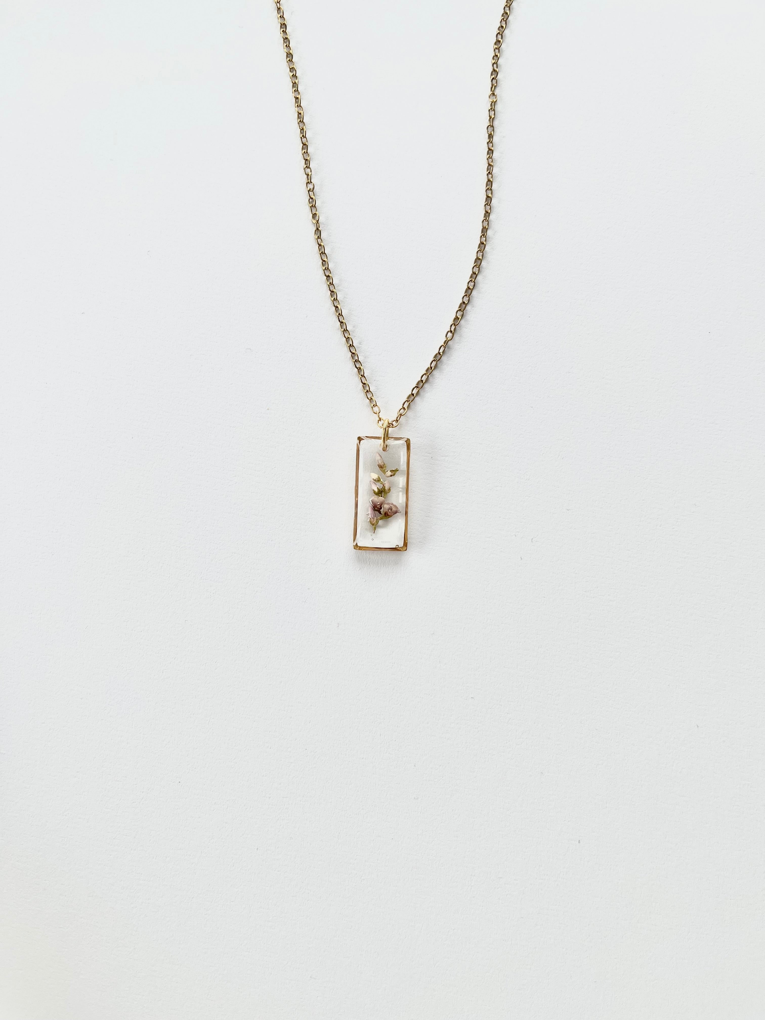 Gold Rectangular Scottish Heather Necklace (Medium)