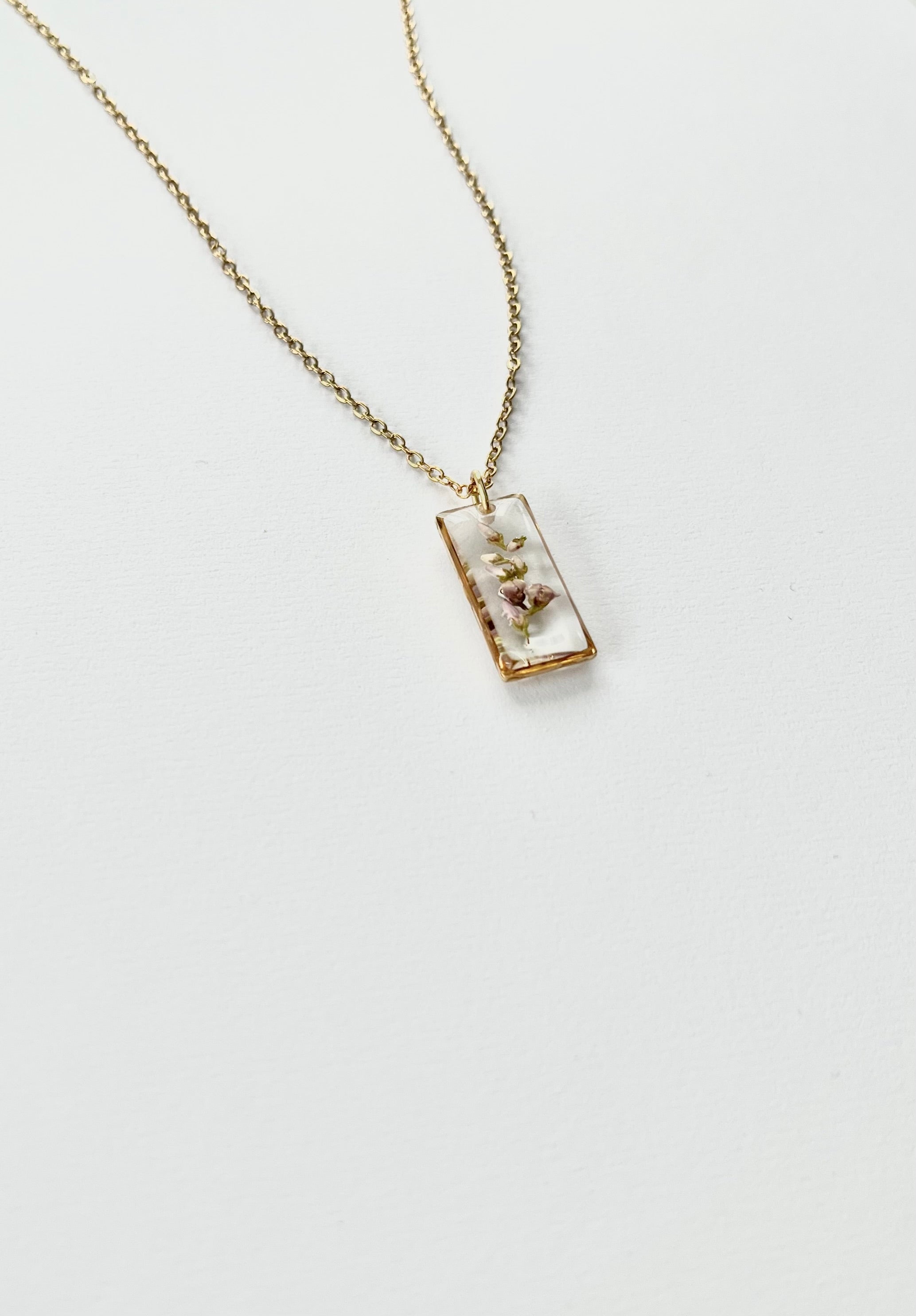 Gold Rectangular Scottish Heather Necklace (Medium)
