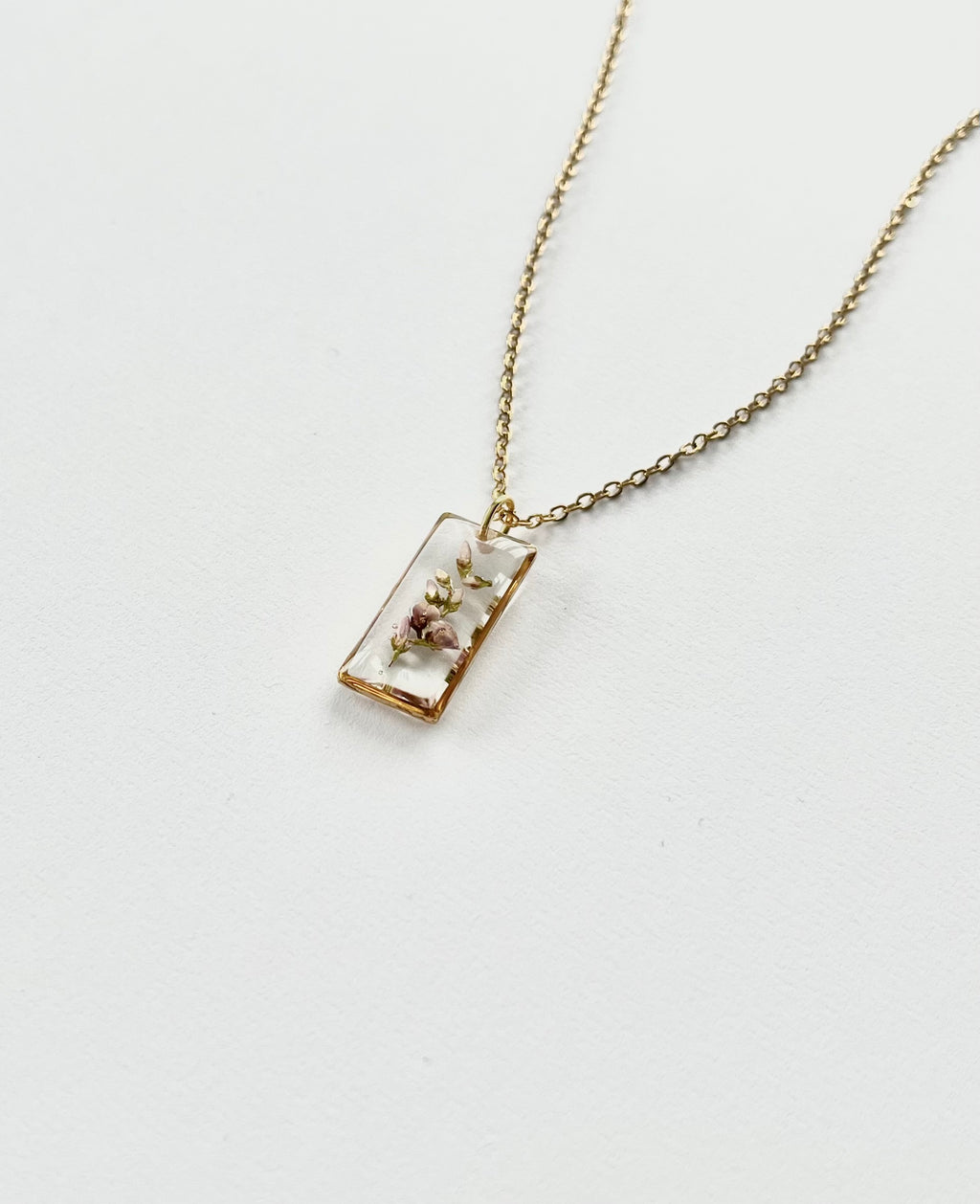 Gold Rectangular Scottish Heather Necklace (Medium)