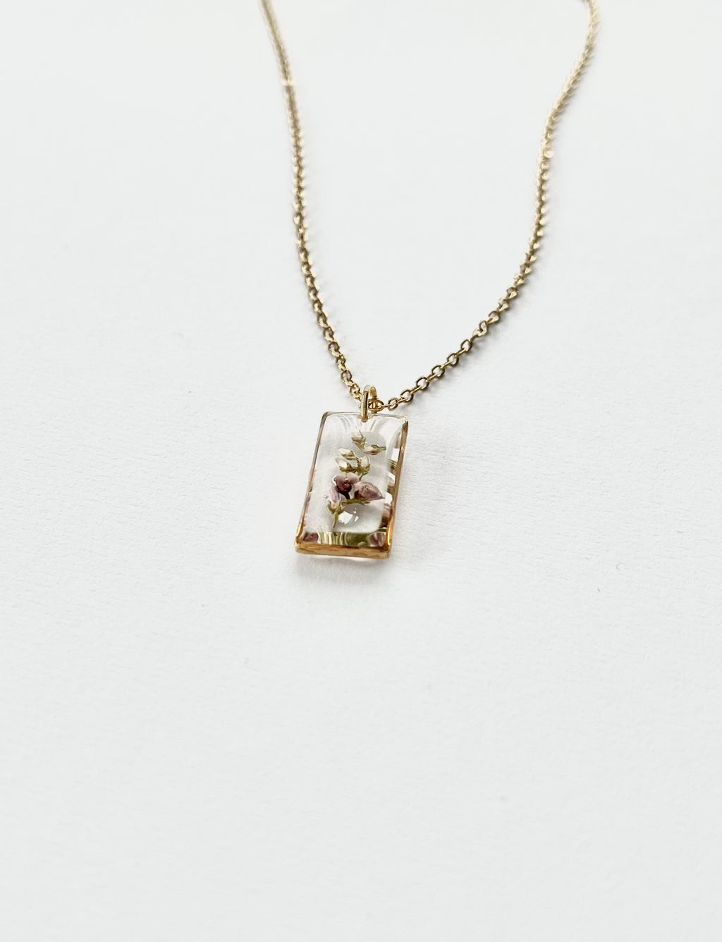 Gold Rectangular Scottish Heather Necklace (Medium)