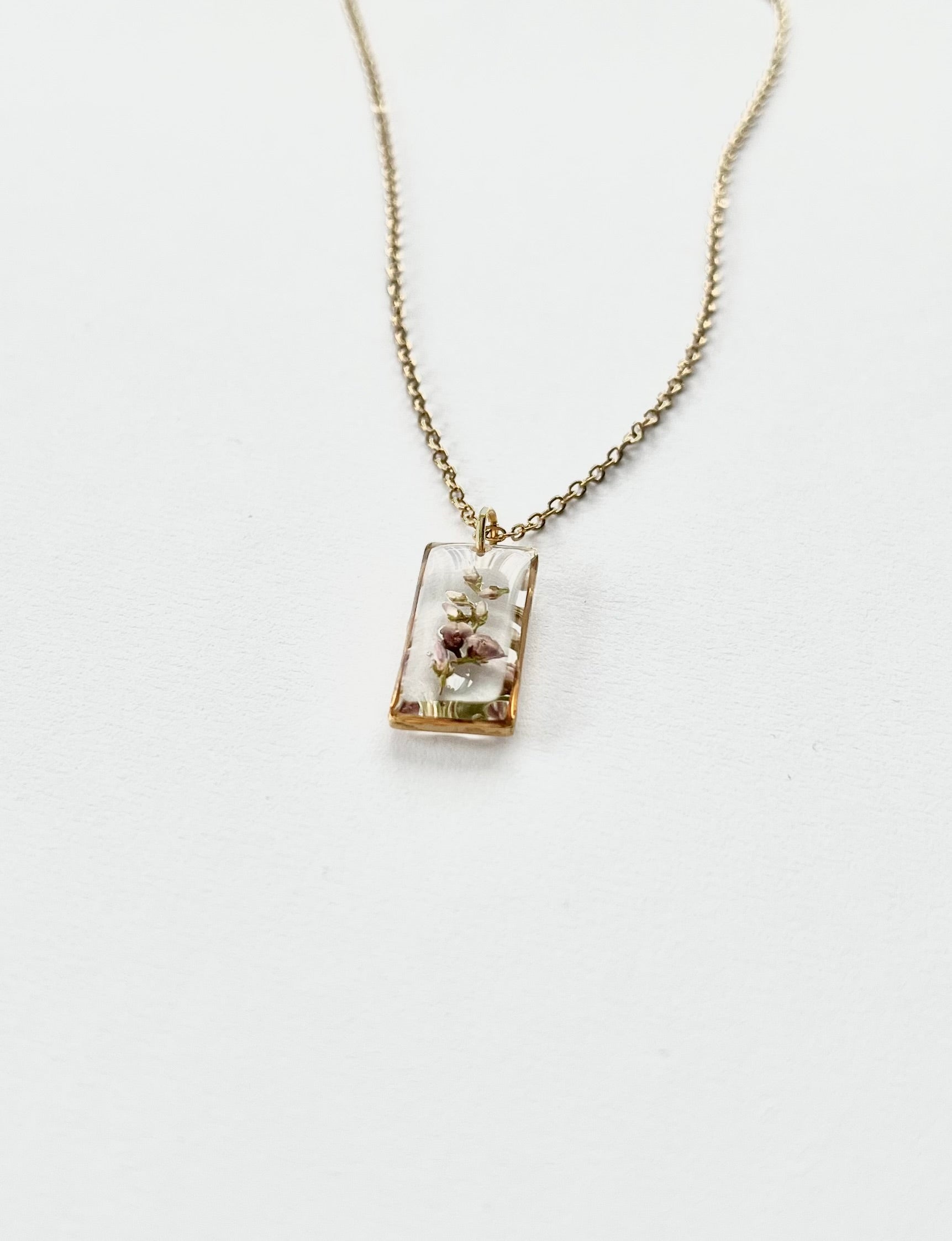 Gold Rectangular Scottish Heather Necklace (Medium)