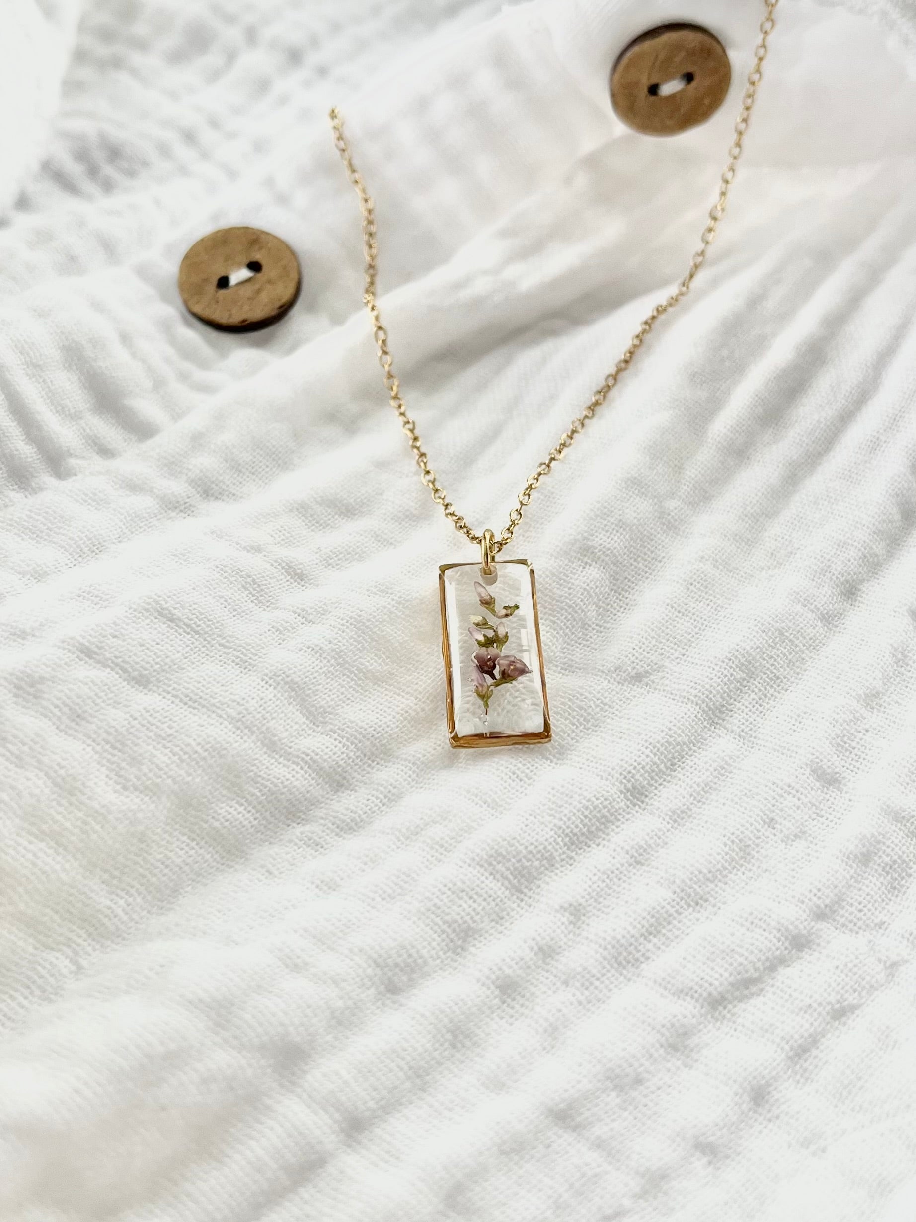 Gold Rectangular Scottish Heather Necklace (Medium)