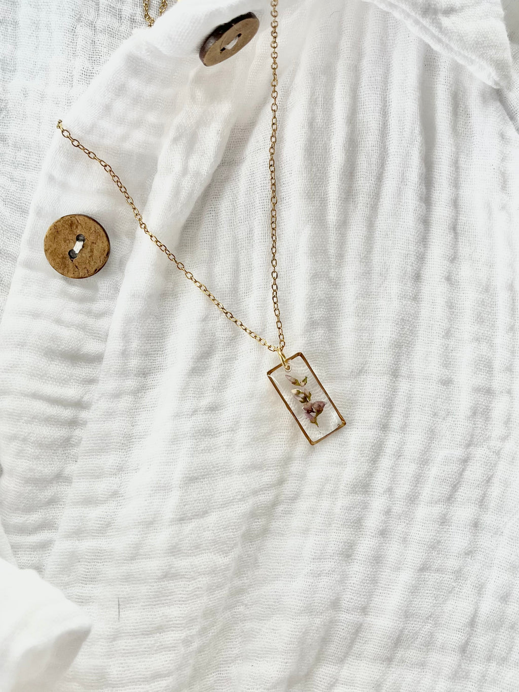 Gold Rectangular Scottish Heather Necklace (Medium)