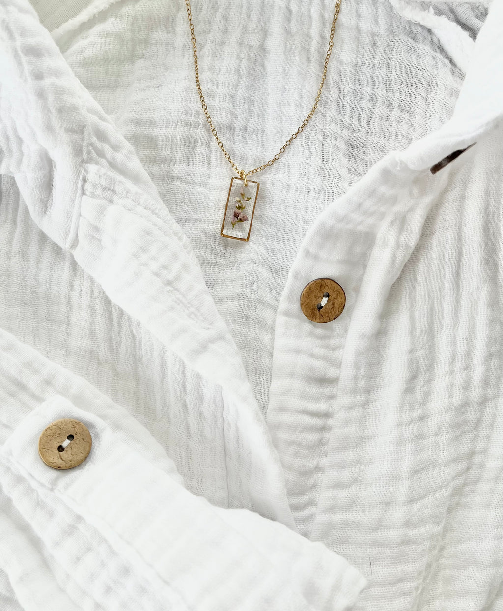 Gold Rectangular Scottish Heather Necklace (Medium)