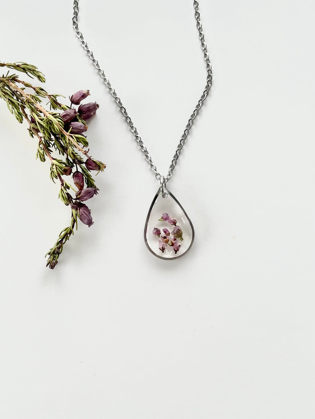 Silver Drop Scottish Heather Necklace (Medium)