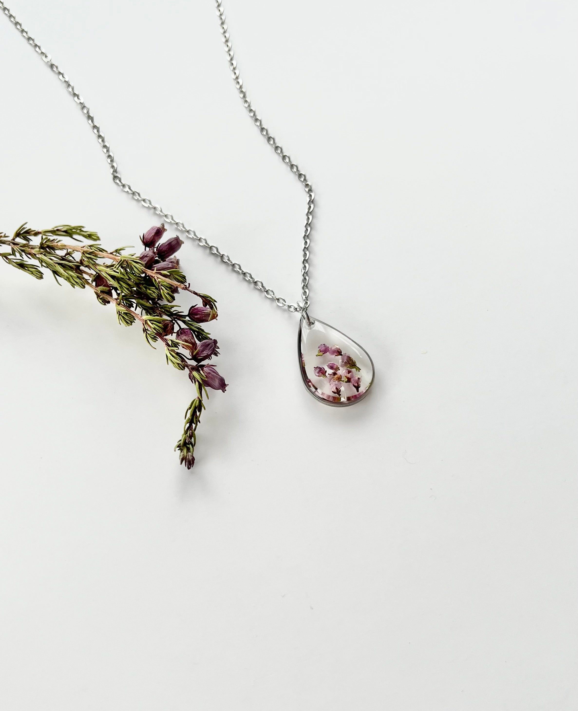 Silver Drop Scottish Heather Necklace (Medium)