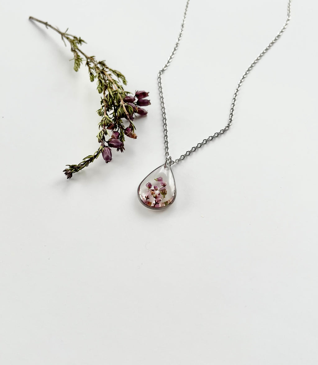 Silver Drop Scottish Heather Necklace (Medium)