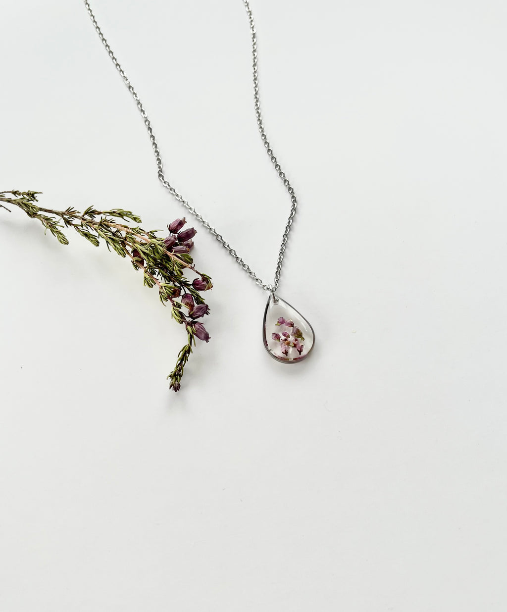 Silver Drop Scottish Heather Necklace (Medium)