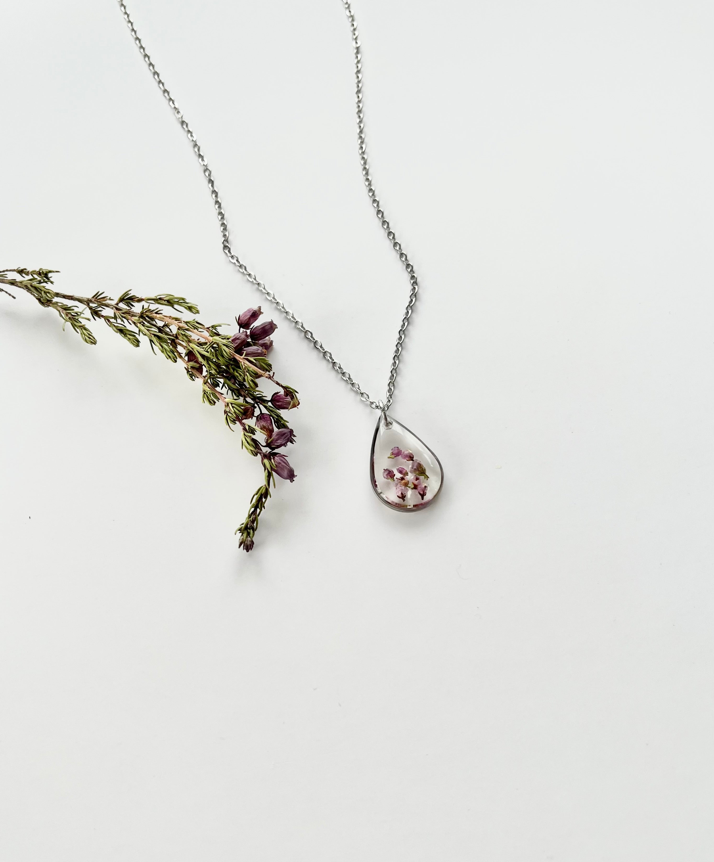 Silver Drop Scottish Heather Necklace (Medium)