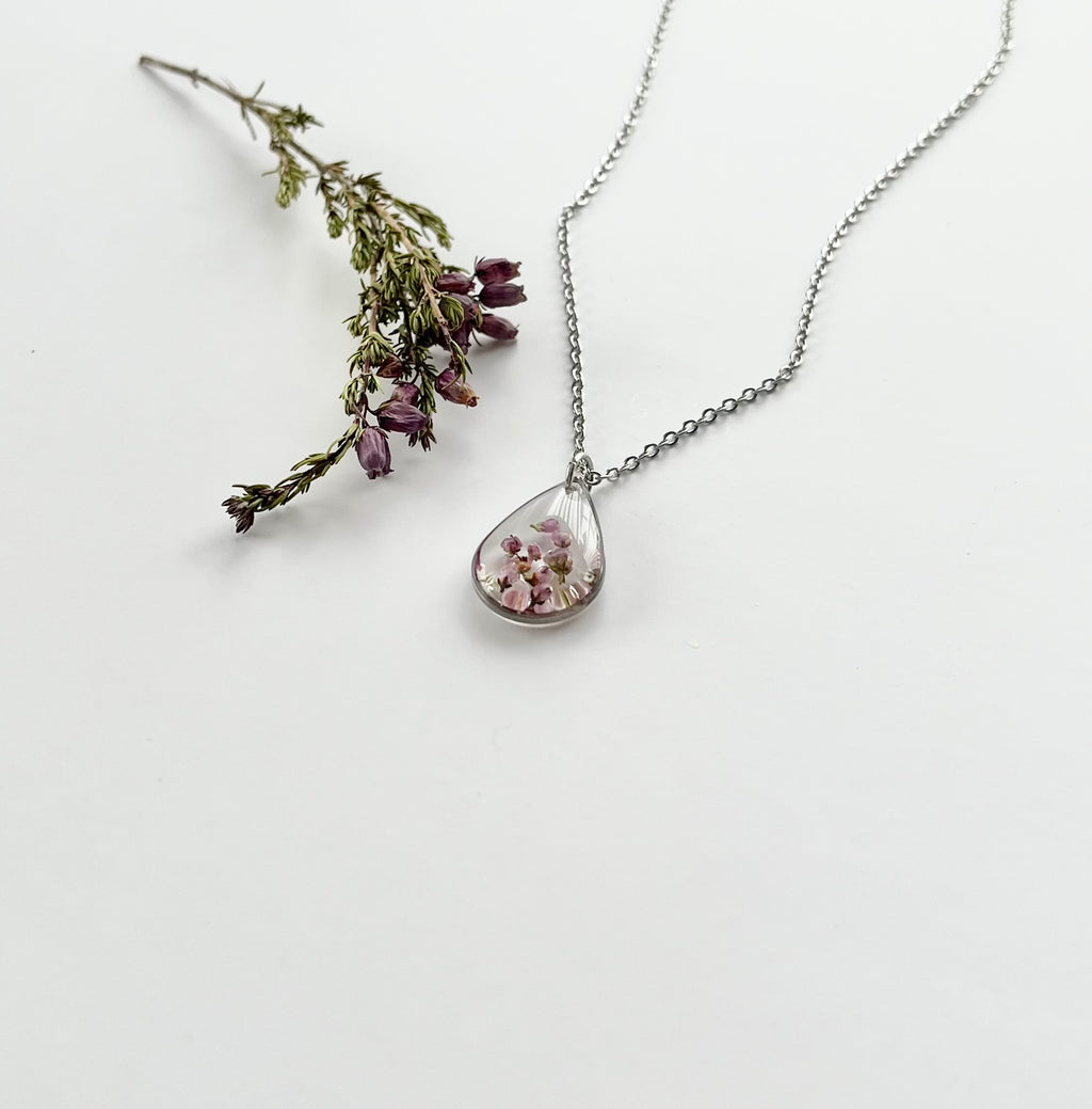 Silver Drop Scottish Heather Necklace (Medium)