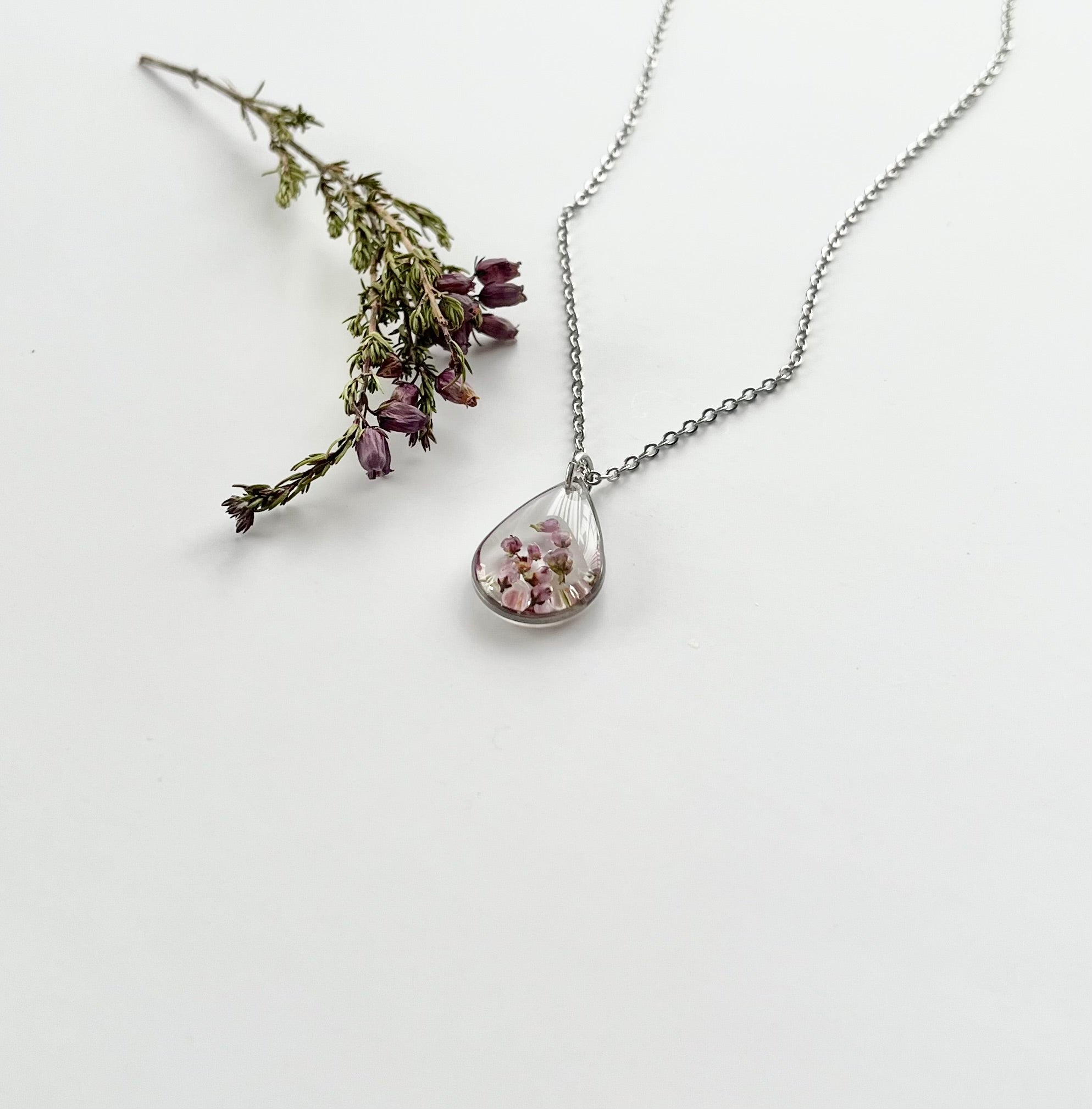 Silver Drop Scottish Heather Necklace (Medium)