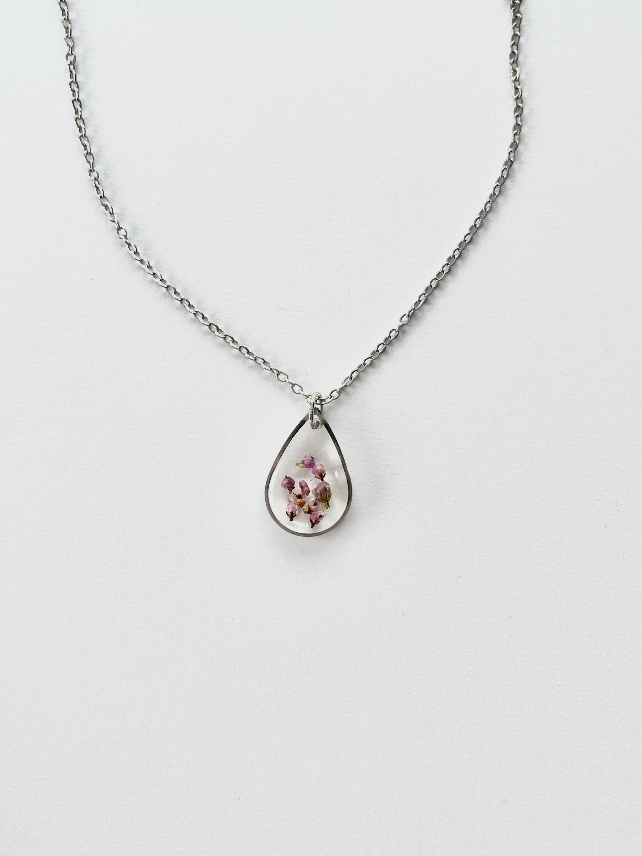 Silver Drop Scottish Heather Necklace (Medium)