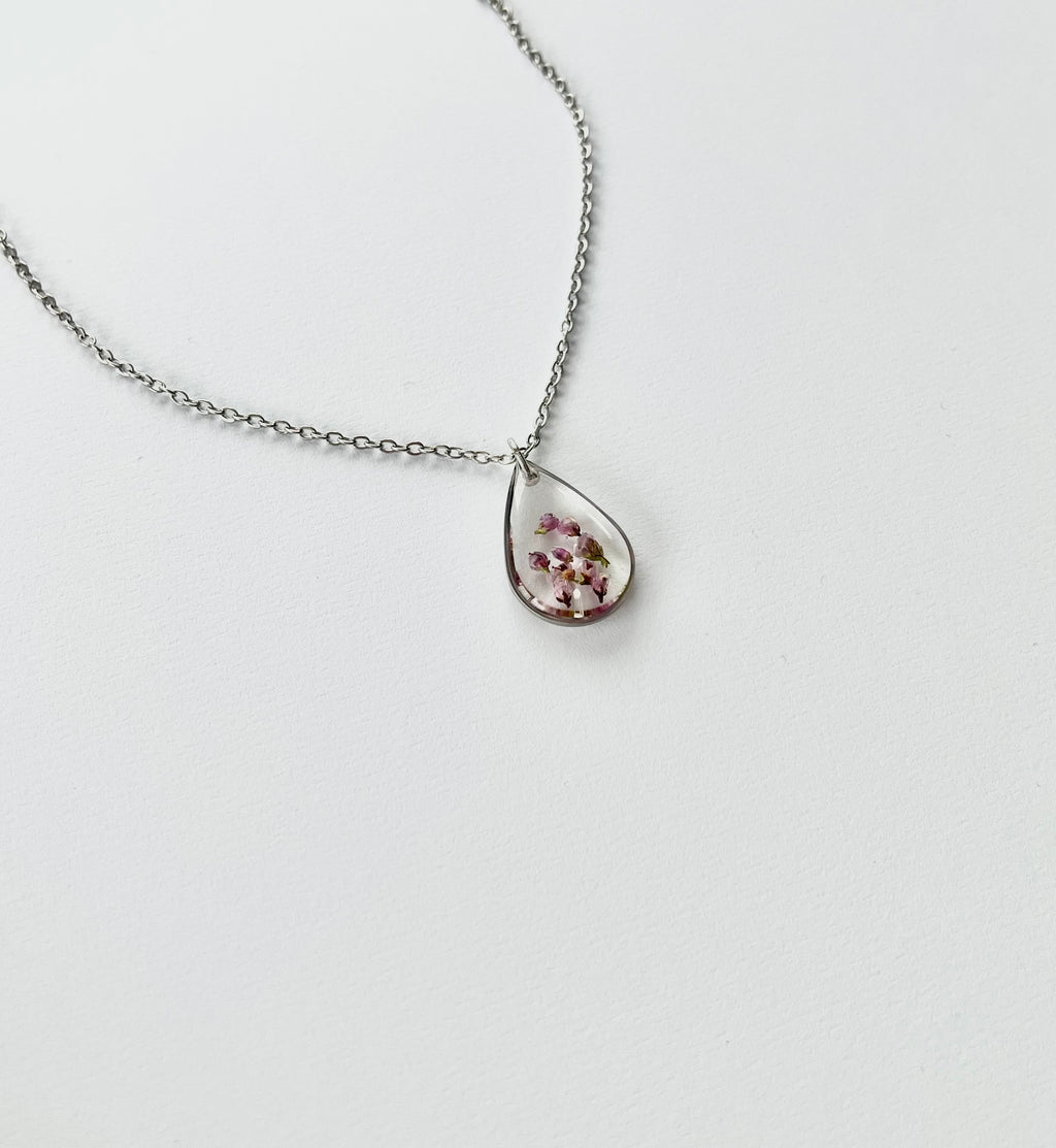 Silver Drop Scottish Heather Necklace (Medium)
