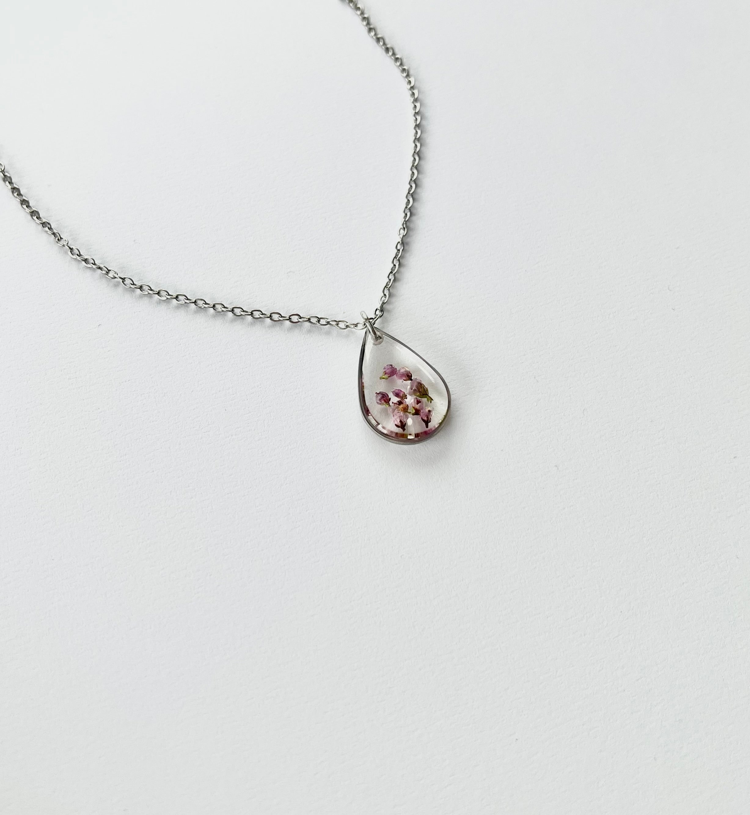 Silver Drop Scottish Heather Necklace (Medium)