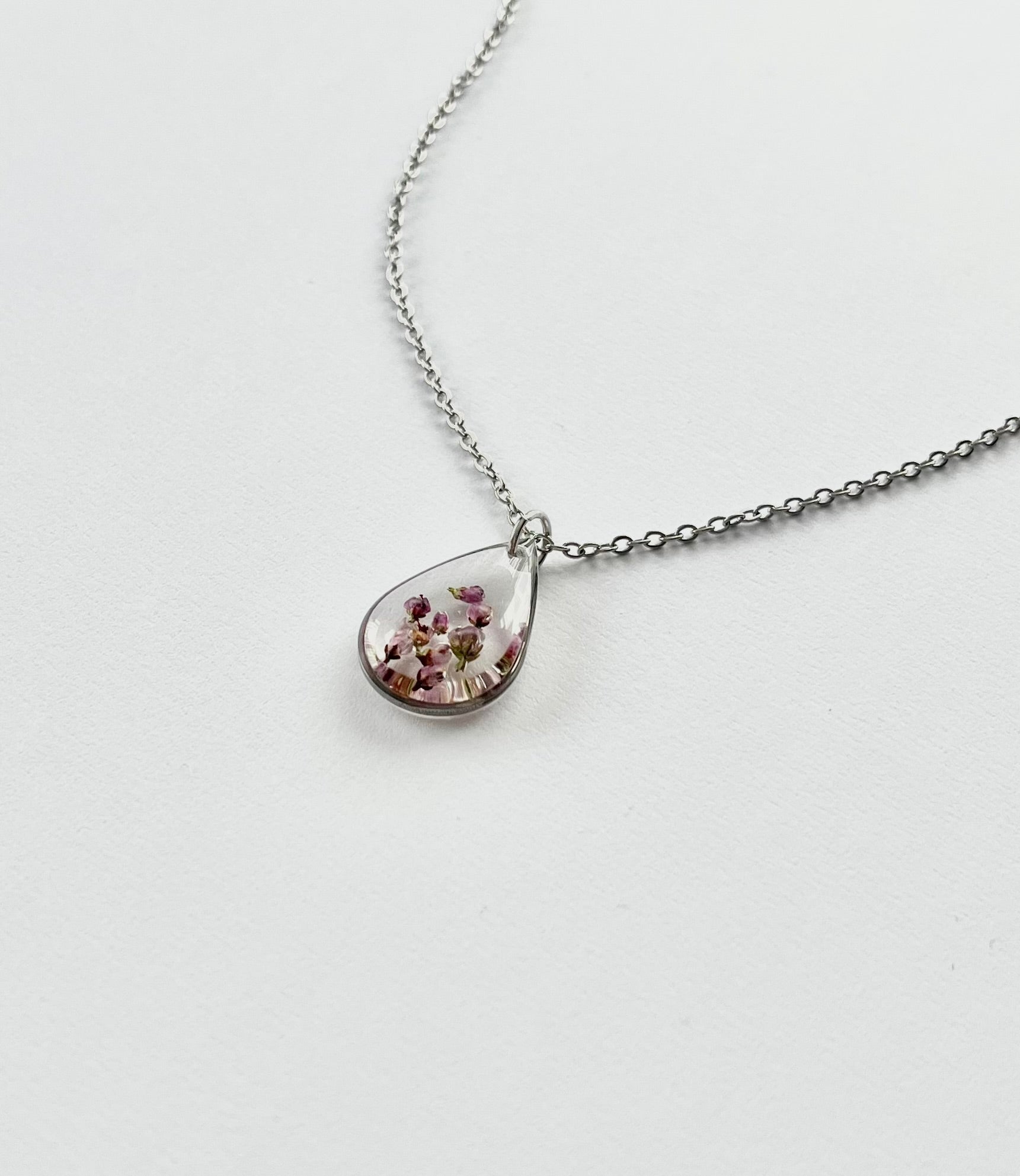 Silver Drop Scottish Heather Necklace (Medium)