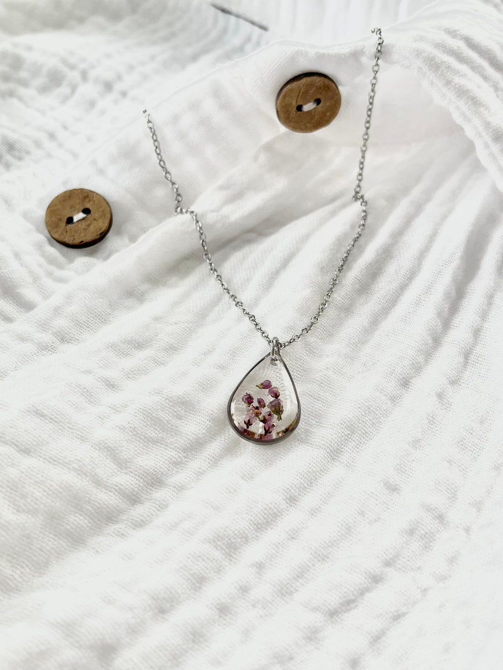 Silver Drop Scottish Heather Necklace (Medium)