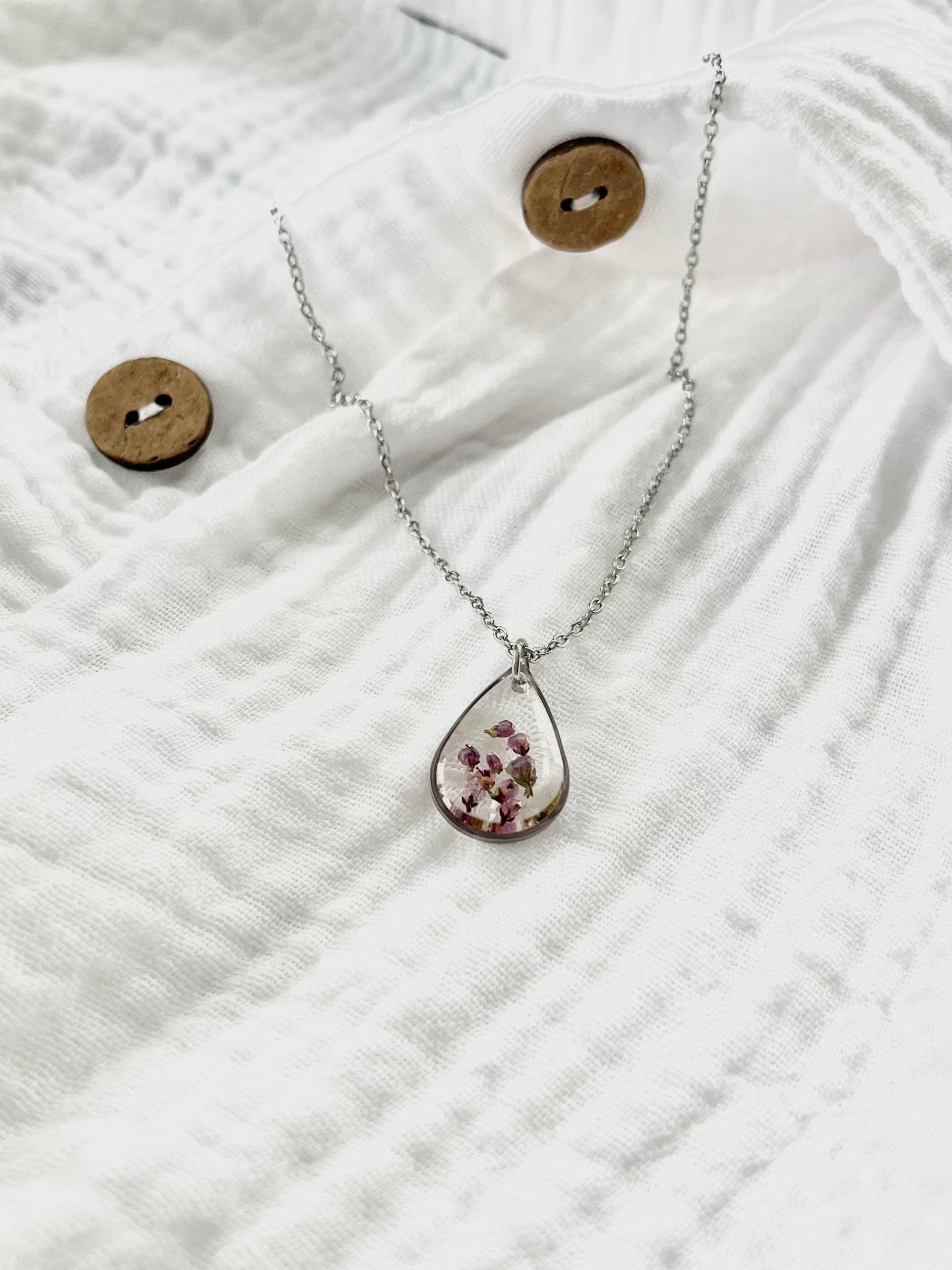 Silver Drop Scottish Heather Necklace (Medium)