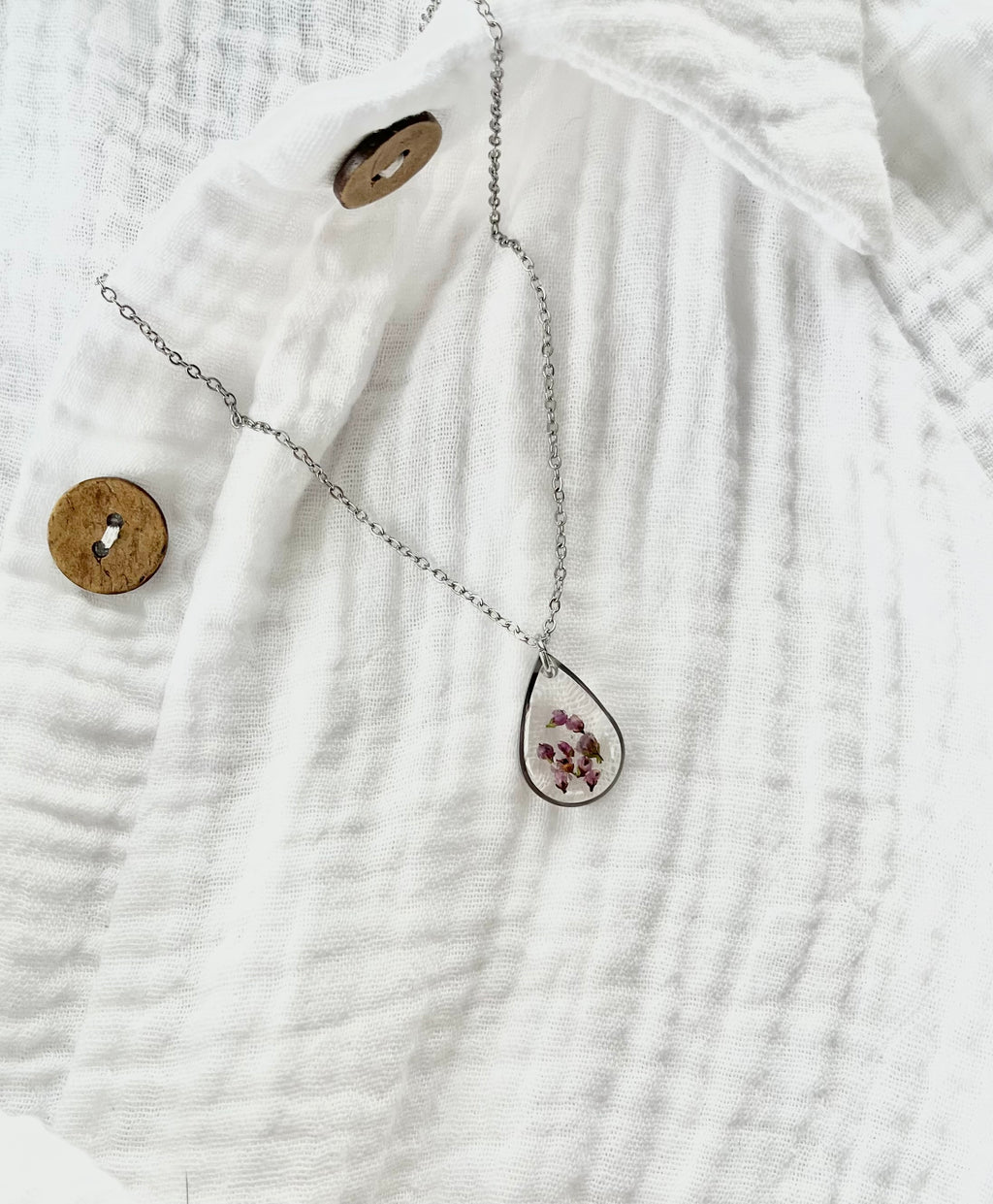 Silver Drop Scottish Heather Necklace (Medium)