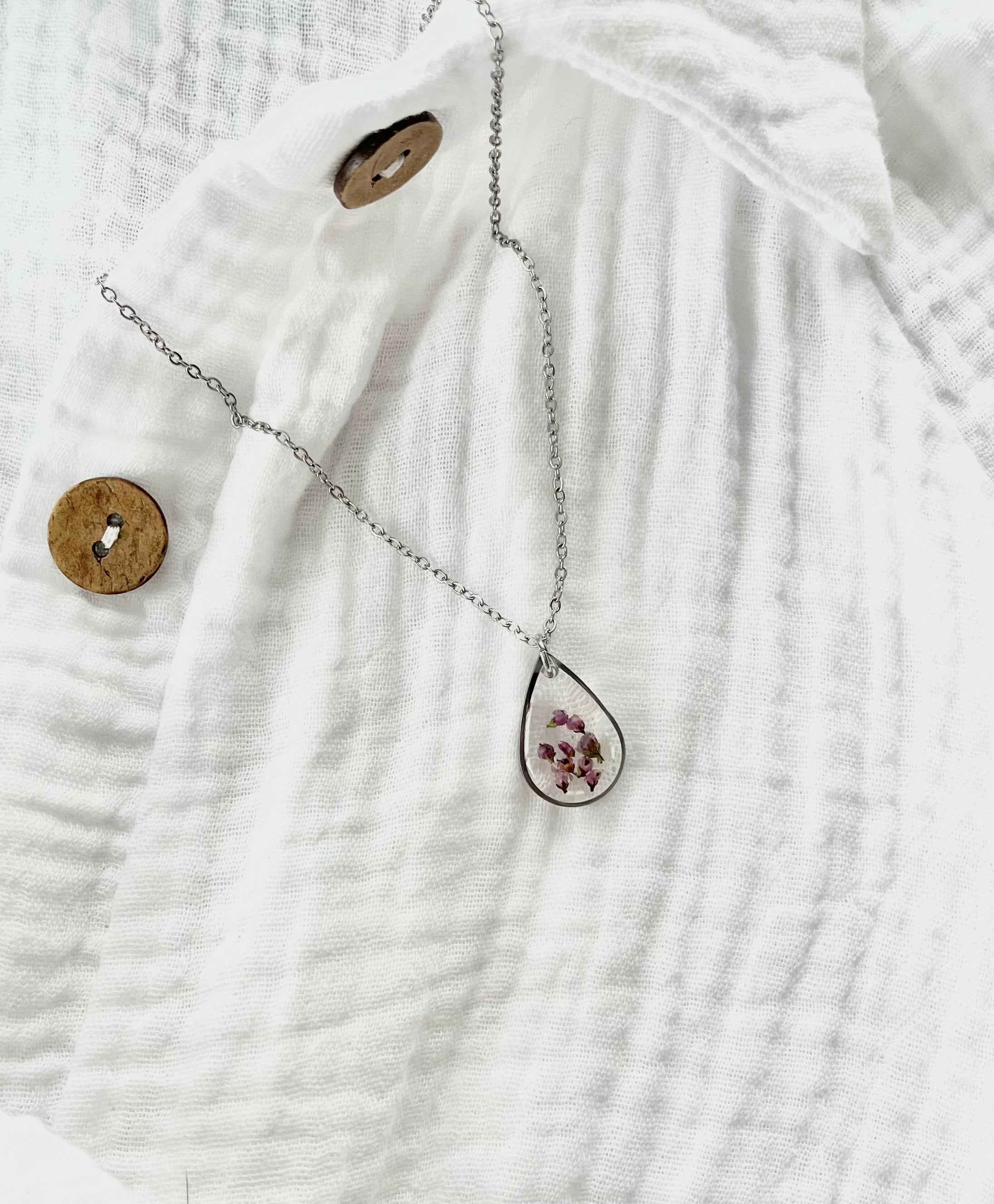 Silver Drop Scottish Heather Necklace (Medium)